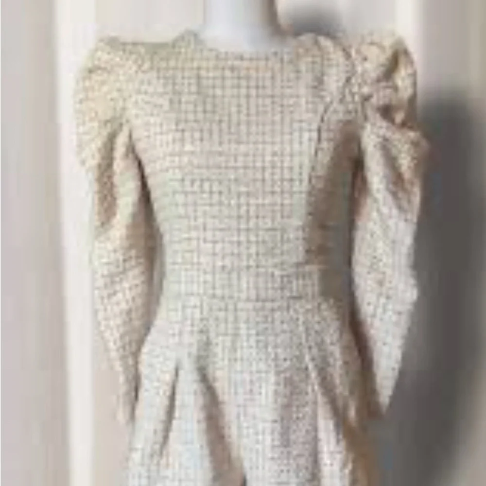 TCEC Black and White Tweed Puff-Sleeve Jumpsuit - Picture 3 of 12